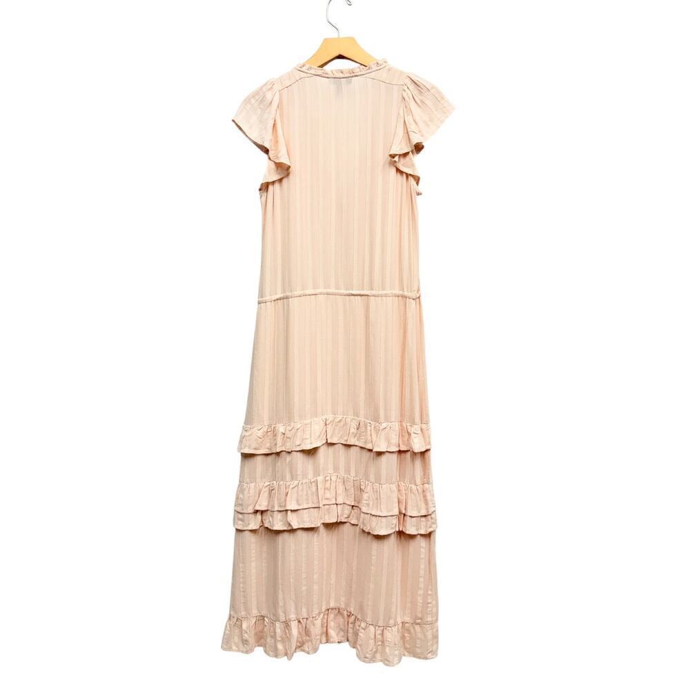PAIGE Split Neck Illyria Ruffled Tiered Midi Dress in Cream Tan size XS - Picture 7 of 8